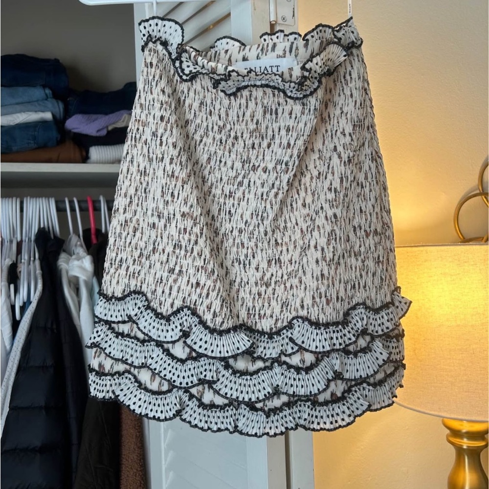 Elliatt Cream and Black Ruffle Mini Skirt